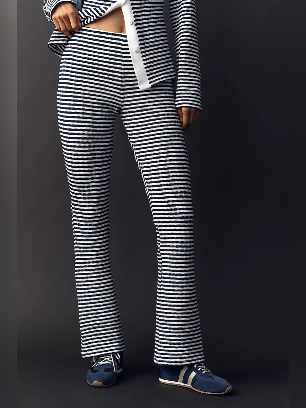 NWT Maeve Knit Stripe Flare Pants Wide-Leg Pants in Blue & White Size Medium
